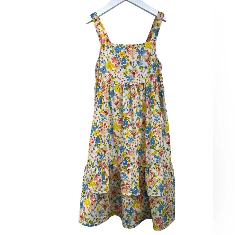 Old Navy Sleeveless Tiered Yellow Blue Floral Print Dress Girls Large 10/12